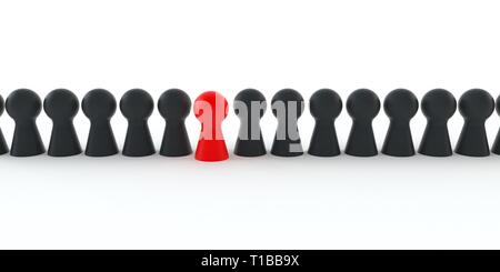 Red figure comes out from a series of black figures Stock Photo