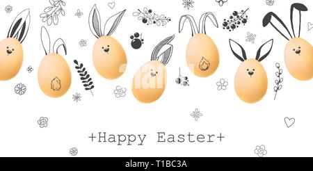 Realistic eggs with painted elements. Happy easter. Vector illustration Stock Vector