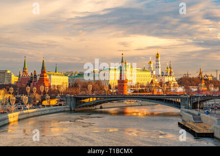 Morning city landscape with view on Moscow Kremlin. Stock Photo