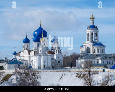 Winter view of Architectural ensemble Holy Bogolubsky Women's Monastery, in Bogolubovo. Stock Photo