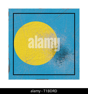 3d rendering of a Palau flag over a rusty metallic plate. Isolated on ...