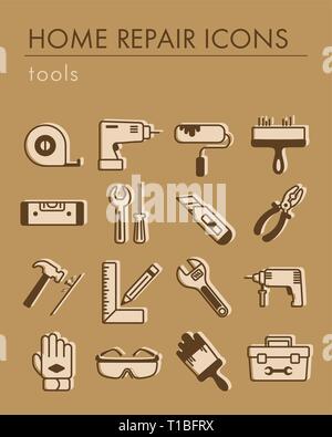 Building, construction and home repair tools icons. Vector design and illustration Stock Vector