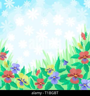 Flowers pansies and sky, background Stock Vector