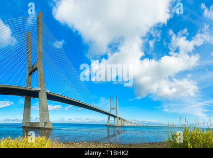 Vasco de Gama Bridge over the Tagus river, Lisbon, Portugal Stock Photo