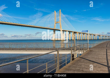 Vasco de Gama Bridge over the Tagus river, Lisbon, Portugal Stock Photo