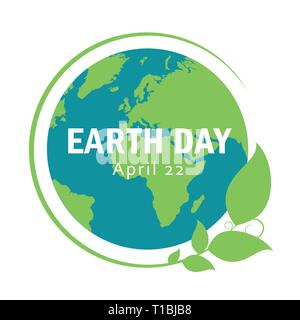 blue and green earth with leaves earth day april 22 vector illustration EPS10 Stock Vector