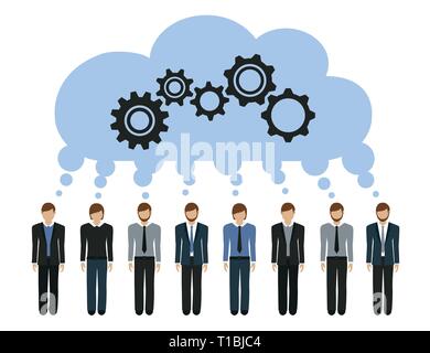business men develop a common idea with gears vector illustration EPS10 Stock Vector