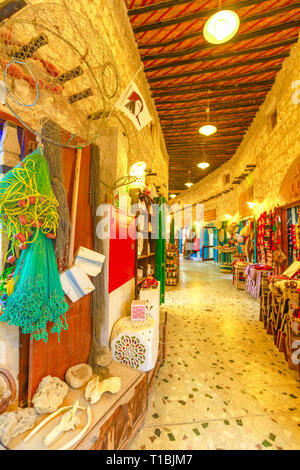 Doha, Qatar - February 17, 2019: inside Souq Waqif the old traditional market. The souq is considered one of best location for tourists in Doha Stock Photo