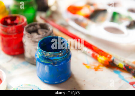 Paint and brushes for kid art and craft Stock Photo