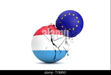 Luxembourg and European Union political balls smash together. 3D Render Stock Photo