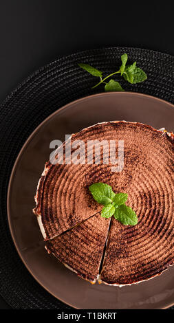 Food dessert concept homemade banoffee pie on black background Stock Photo