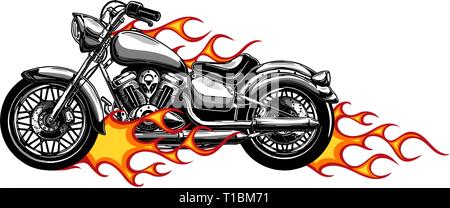 vector illustration Flaming Bike Chopper Ride Front View Stock Vector