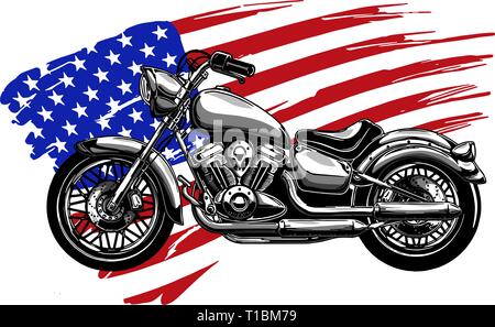 Hand drawn and inked vintage American chopper motorcycle Stock Vector