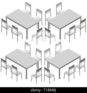 Set with tables and chairs. Isometric view. Vector illustration Stock Vector