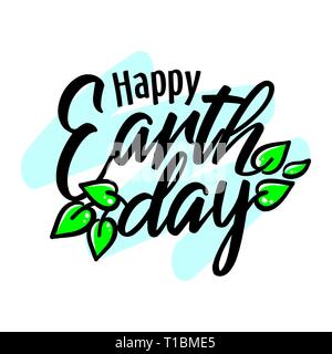 Happy earth day 22 April lettering card with green leaves, banner, poster, greeting card or invitation, vector Stock Vector
