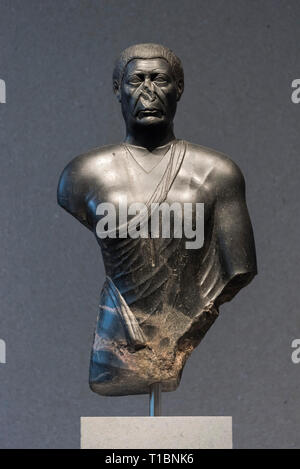 Berlin. Germany. Egyptian statue of Hor-sa-Tutu, commander in chief of troops in Lower Egypt, Neues Museum. Late Ptolemaic Period. 150-50 BC. Reworked Stock Photo