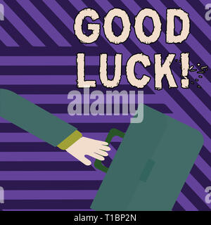 Text sign showing Good Luck. Business photo showcasing used praising demonstrating or group for something done good way Rushing Businessman Arm Swayed Stock Photo