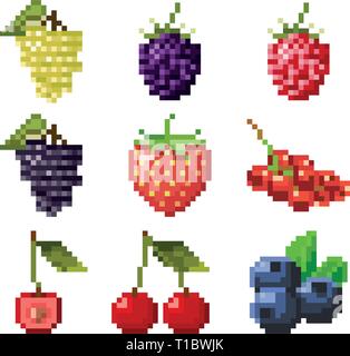 Collection of pixel berries Stock Vector