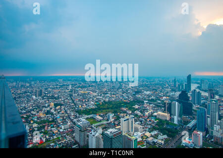 Aerial View of Bangkok Cityscape with Skyline during sunset. The Capitalcity of Thailand.