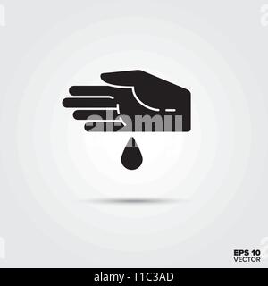 hand with drop of massage oil icon. EPS 10 vector symbol. Stock Vector