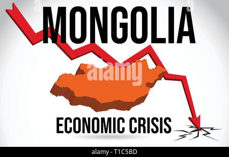 Mongolia Map Financial Crisis Economic Collapse Market Crash Global Meltdown Vector Illustration. Stock Vector