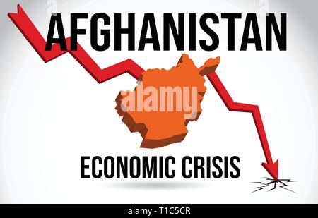Afghanistan Map Financial Crisis Economic Collapse Market Crash Global Meltdown Vector Illustration. Stock Vector