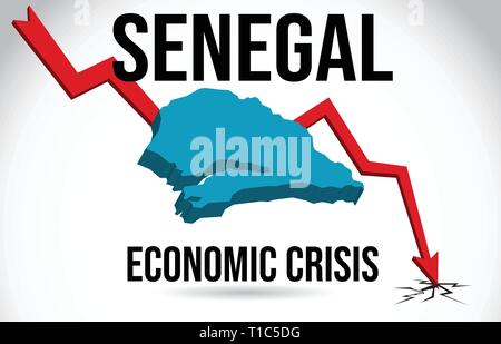 Senegal Map Financial Crisis Economic Collapse Market Crash Global Meltdown Vector Illustration. Stock Vector