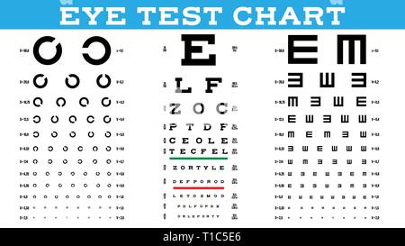 Set of eye test chart isolated or vision exam Vector Image