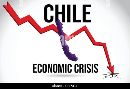 Chile Map Financial Crisis Economic Collapse Market Crash Global Meltdown Vector Illustration. Stock Vector