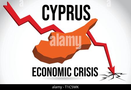 Cyprus Map Financial Crisis Economic Collapse Market Crash Global Meltdown Vector Illustration. Stock Vector