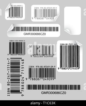 Set of various labels with bar codes on grey background Stock Vector