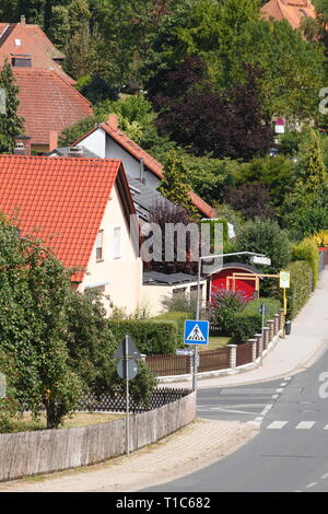 Residential houses with residential street, hillside location, Bayreuth, Bavaria, Germany, Europe I Wohnhäuser mit Wohnstraße , Hanglage,  Bayreuth, B Stock Photo