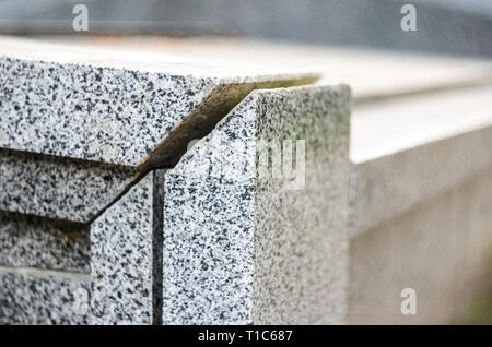 Architectural Products for the Street of Gray Granite. Destruction Over Time. Constructions of Gray Natural Stone Granite Close-up Detailed View Stock Photo