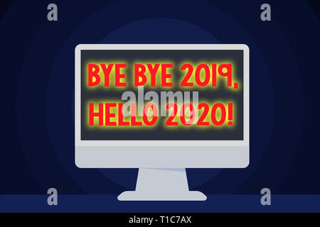 Text sign showing Bye Bye 2019 Hello 2020. Business photo text saying goodbye to last year and welcoming another good one Blank Space Desktop Computer Stock Photo