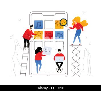 Mobile app development - flat design style colorful illustration Stock Vector