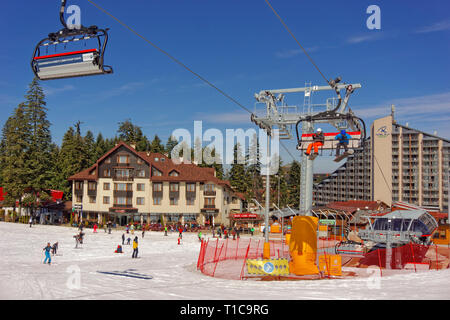 Borovets Ski Resort near Samokov in Bulgaria showing new 6 seater chairlift installed 2018. Stock Photo