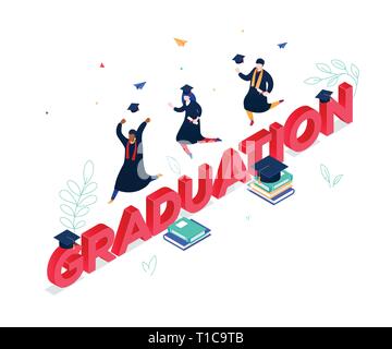 Graduation concept - modern colorful isometric vector illustration Stock Vector