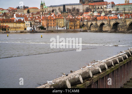 Prague, Czech Republic - March 04, 2019: Dam on the Vltava River Stock Photo