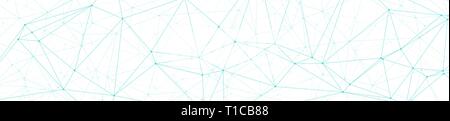 Wide tech triangles wires, abstract polygonal concept, vector lines and circle dots connected, wide banner or header background Stock Vector