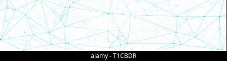 Neural network algorithm graphic concept, abstract polygonal concept, vector lines and circle dots connected, wide banner or header background Stock Vector