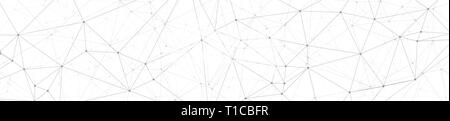 Algorithm processing visual concept, connected triangles shapes lines geometric wide banner vector pattern, white background Stock Vector