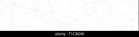 Digital wires tech communication, abstract polygonal concept, vector lines and circle dots connected, wide banner or header background Stock Vector