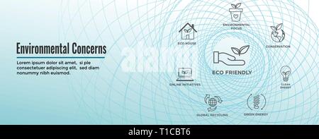 Environmental concerns icons web header banner - green energy, eco house, and earth initiatives Stock Vector