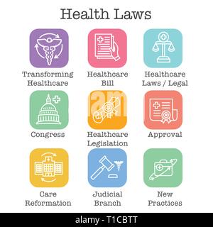 Health Laws and Legal icon set | various aspects of the legal system Stock Vector