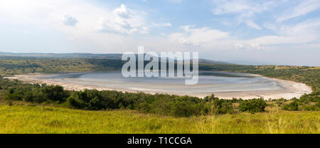 Panoramic view of Lake Nyamanyuka, a crater lake within Queen Elizabeth National Park in South West Uganda, East Africa Stock Photo
