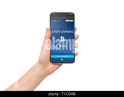 Bitcoin Wallet On Smartphone Concept Woman Using Mobile Phone To - 