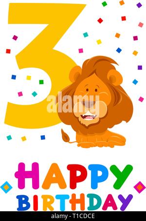 Cartoon Illustration of the Third Birthday Anniversary Greeting Card Design Stock Vector