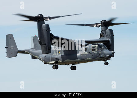 The Bell Boeing V-22 Osprey is an American multi-mission, tiltrotor military aircraft. Stock Photo