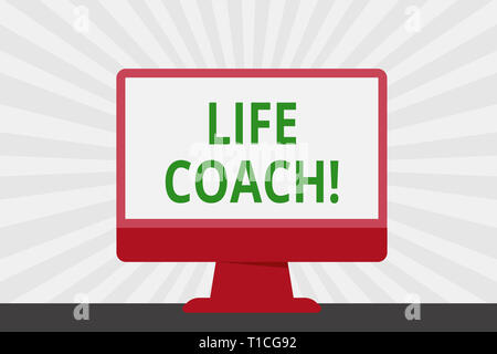 Handwriting text Life Coach. Conceptual photo demonstrating employed to help showing attain their goals career Blank Space Desktop Computer Colorful M Stock Photo