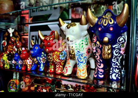 Ceramic bull - Shopping center in LIMA. Department of Lima.PERU                     Stock Photo